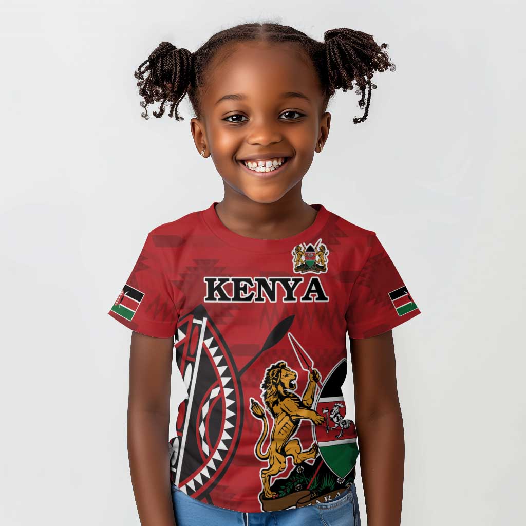 Personalized Afro Kenya Coat Of Arms Kid T shirt Ethnic Seamless Pattern