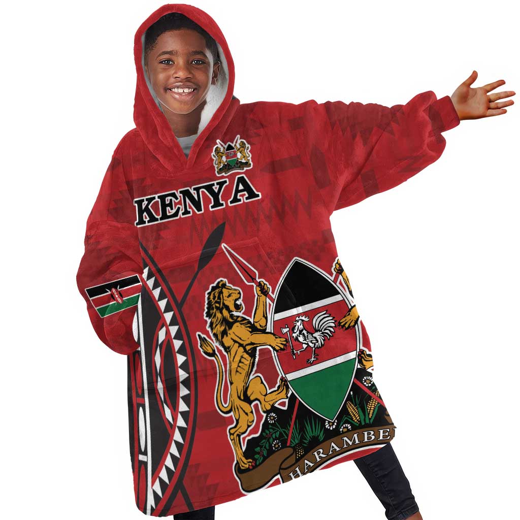 Personalized Afro Kenya Coat Of Arms KId Wearable Blanket Hoodie Ethnic Seamless Pattern