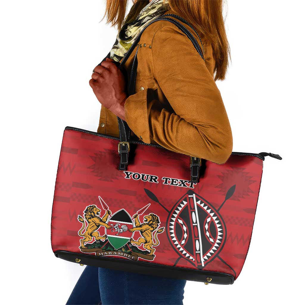 Personalized Afro Kenya Coat Of Arms Leather Tote Bag Ethnic Seamless Pattern