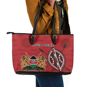 Personalized Afro Kenya Coat Of Arms Leather Tote Bag Ethnic Seamless Pattern