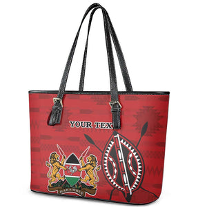 Personalized Afro Kenya Coat Of Arms Leather Tote Bag Ethnic Seamless Pattern