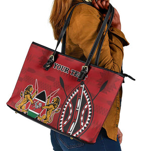 Personalized Afro Kenya Coat Of Arms Leather Tote Bag Ethnic Seamless Pattern