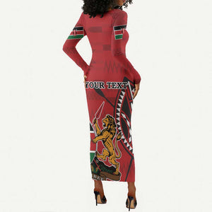 Personalized Afro Kenya Coat Of Arms Long Sleeve Bodycon Dress Ethnic Seamless Pattern