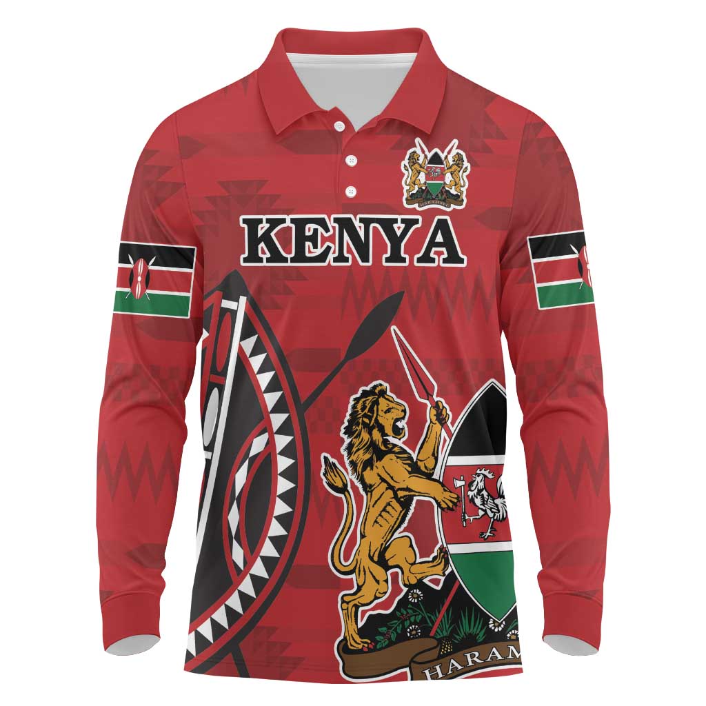 Personalized Afro Kenya Coat Of Arms Long Sleeve Polo Shirt Ethnic Seamless Pattern