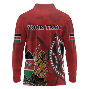 Personalized Afro Kenya Coat Of Arms Long Sleeve Polo Shirt Ethnic Seamless Pattern