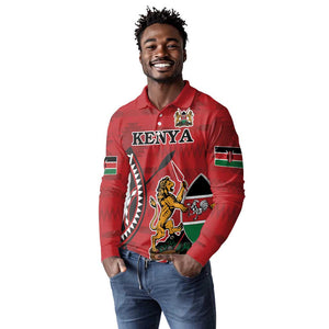 Personalized Afro Kenya Coat Of Arms Long Sleeve Polo Shirt Ethnic Seamless Pattern