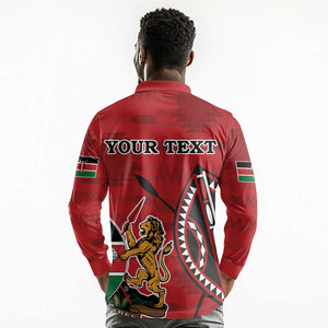 Personalized Afro Kenya Coat Of Arms Long Sleeve Polo Shirt Ethnic Seamless Pattern