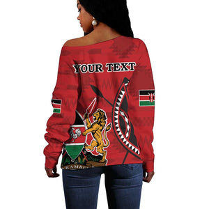 Personalized Afro Kenya Coat Of Arms Off Shoulder Sweater Ethnic Seamless Pattern