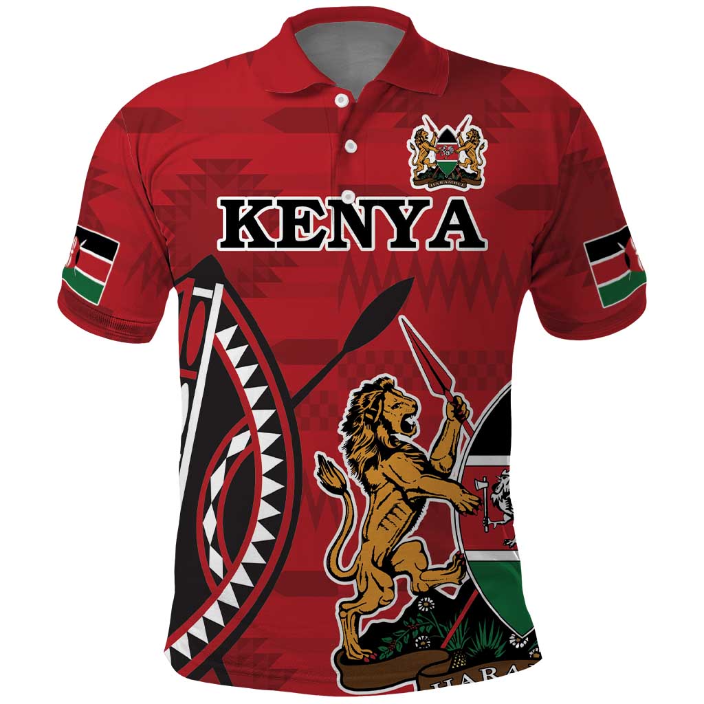 Personalized Afro Kenya Coat Of Arms Polo Shirt Ethnic Seamless Pattern