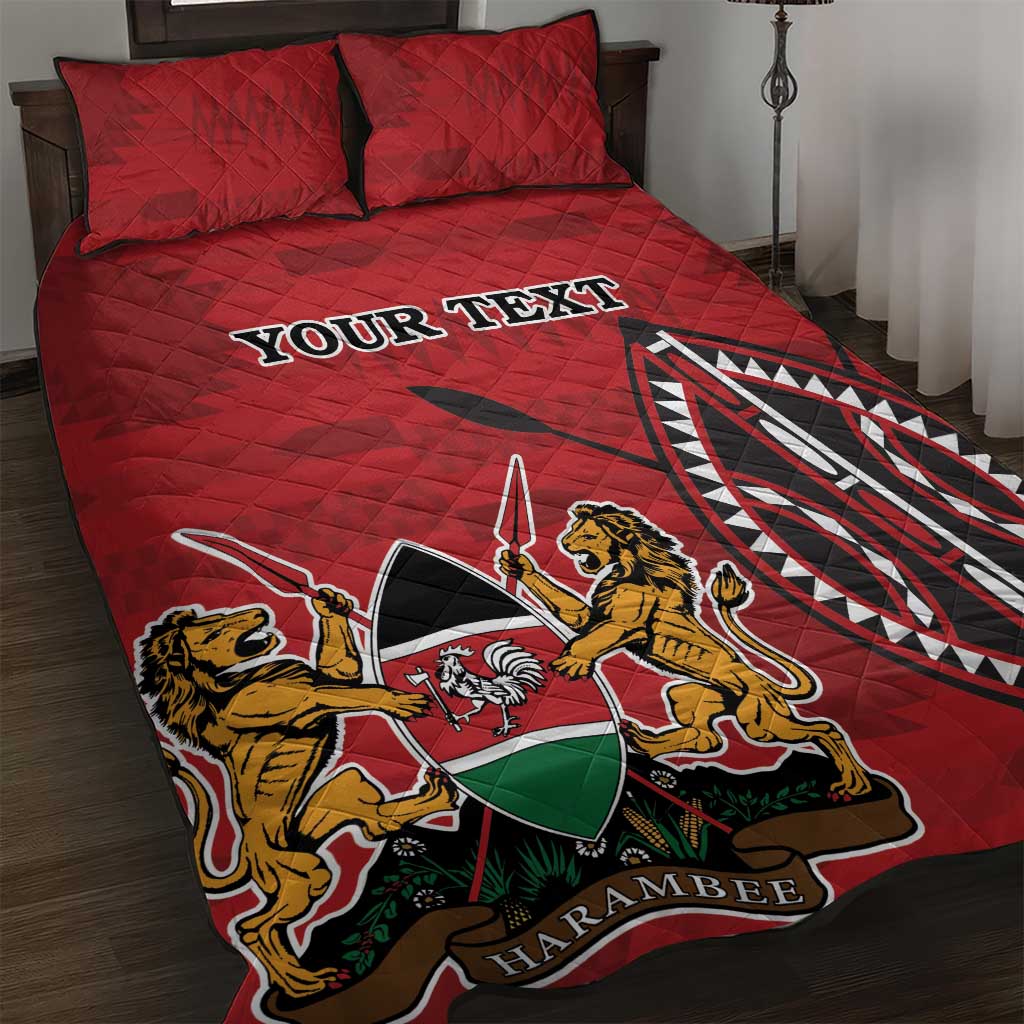 Personalized Afro Kenya Coat Of Arms Quilt Bed Set Ethnic Seamless Pattern