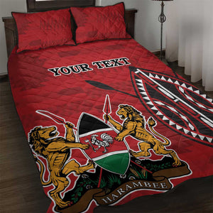 Personalized Afro Kenya Coat Of Arms Quilt Bed Set Ethnic Seamless Pattern