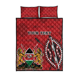 Personalized Afro Kenya Coat Of Arms Quilt Bed Set Ethnic Seamless Pattern