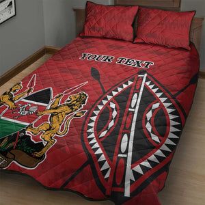 Personalized Afro Kenya Coat Of Arms Quilt Bed Set Ethnic Seamless Pattern