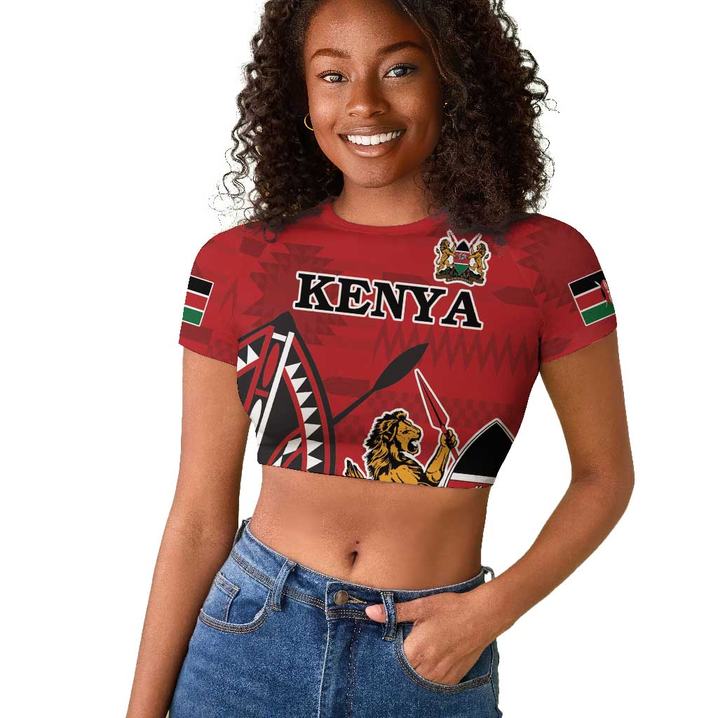 Personalized Afro Kenya Coat Of Arms Raglan Cropped T shirt Ethnic Seamless Pattern