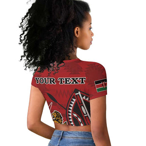 Personalized Afro Kenya Coat Of Arms Raglan Cropped T shirt Ethnic Seamless Pattern