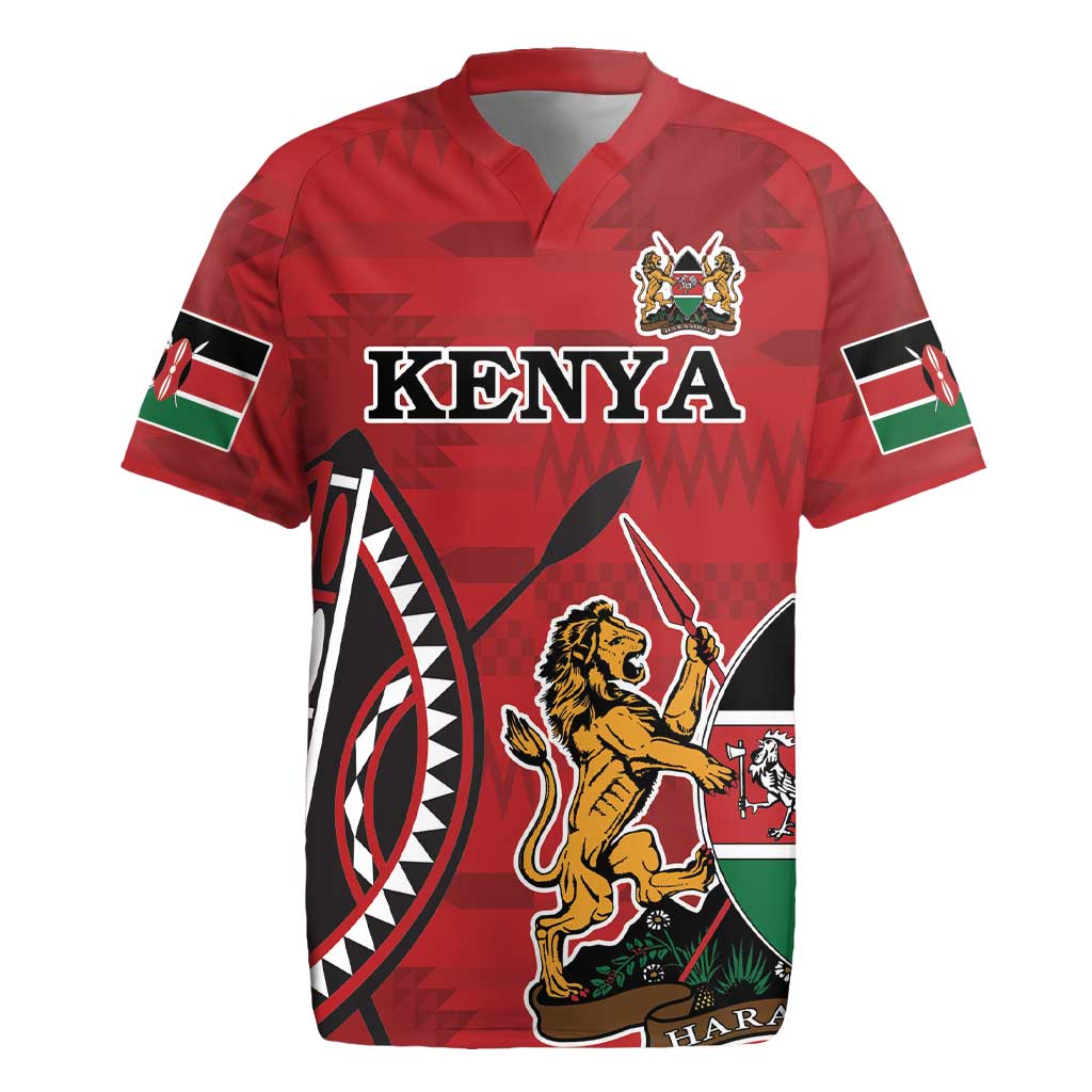 Personalized Afro Kenya Coat Of Arms Rugby Jersey Ethnic Seamless Pattern