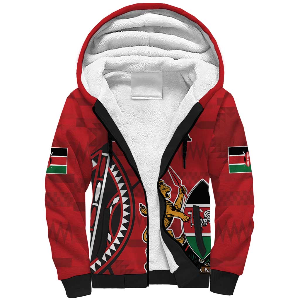 Personalized Afro Kenya Coat Of Arms Sherpa Hoodie Ethnic Seamless Pattern