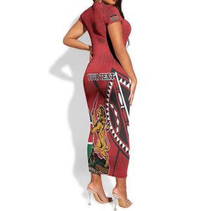 Personalized Afro Kenya Coat Of Arms Short Sleeve Bodycon Dress Ethnic Seamless Pattern