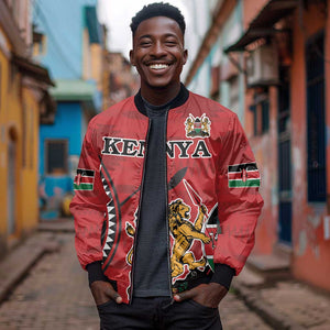 Personalized Afro Kenya Coat Of Arms Sleeve Zip Bomber Jacket Ethnic Seamless Pattern