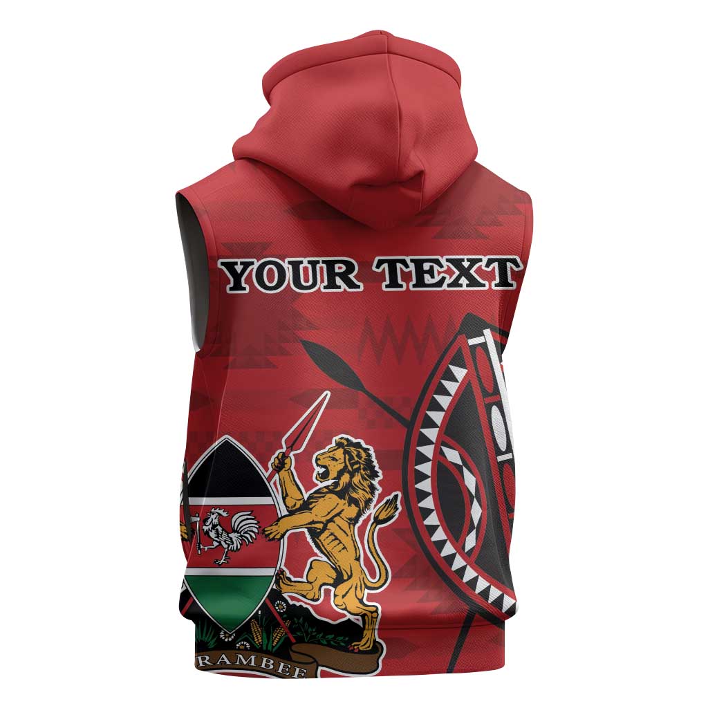 Personalized Afro Kenya Coat Of Arms Sleeveless Zip Hoodie Ethnic Seamless Pattern - African Pride