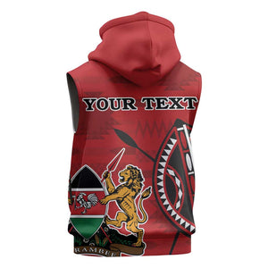 Personalized Afro Kenya Coat Of Arms Sleeveless Zip Hoodie Ethnic Seamless Pattern - African Pride