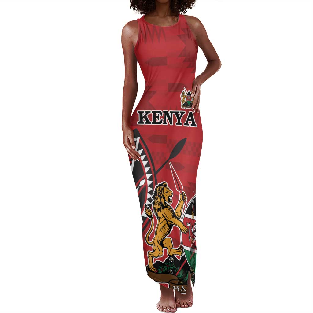 Personalized Afro Kenya Coat Of Arms Tank Maxi Dress Ethnic Seamless Pattern