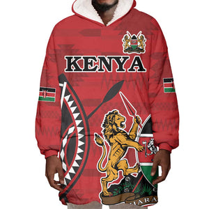 Personalized Afro Kenya Coat Of Arms Wearable Blanket Hoodie Ethnic Seamless Pattern