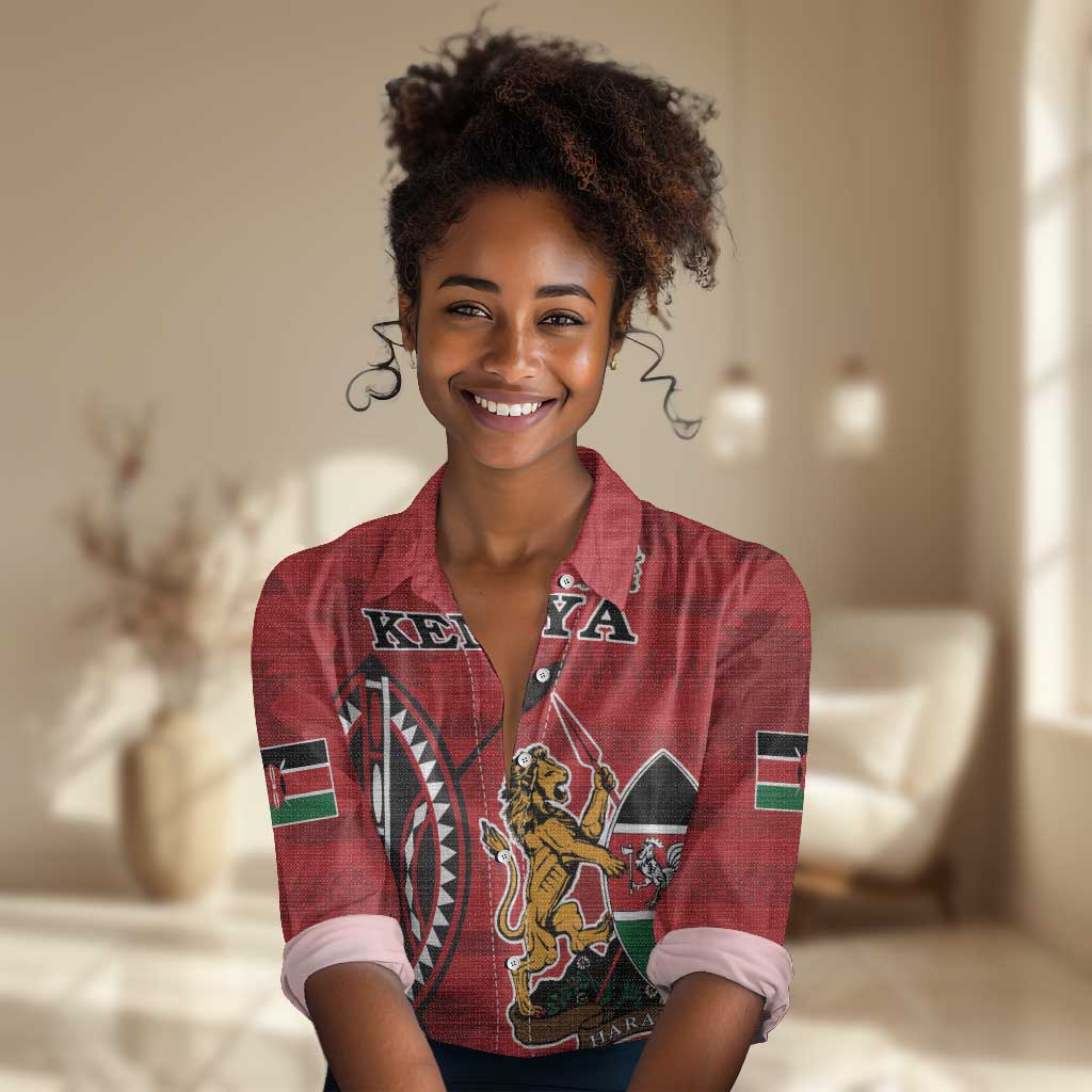 Personalized Afro Kenya Coat Of Arms Women Casual Shirt Ethnic Seamless Pattern