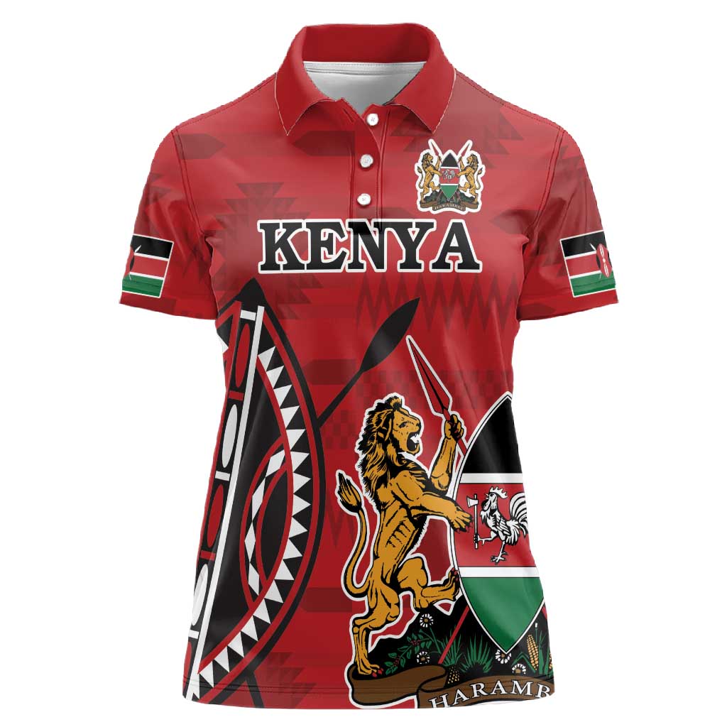 Personalized Afro Kenya Coat Of Arms Women Polo Shirt Ethnic Seamless Pattern