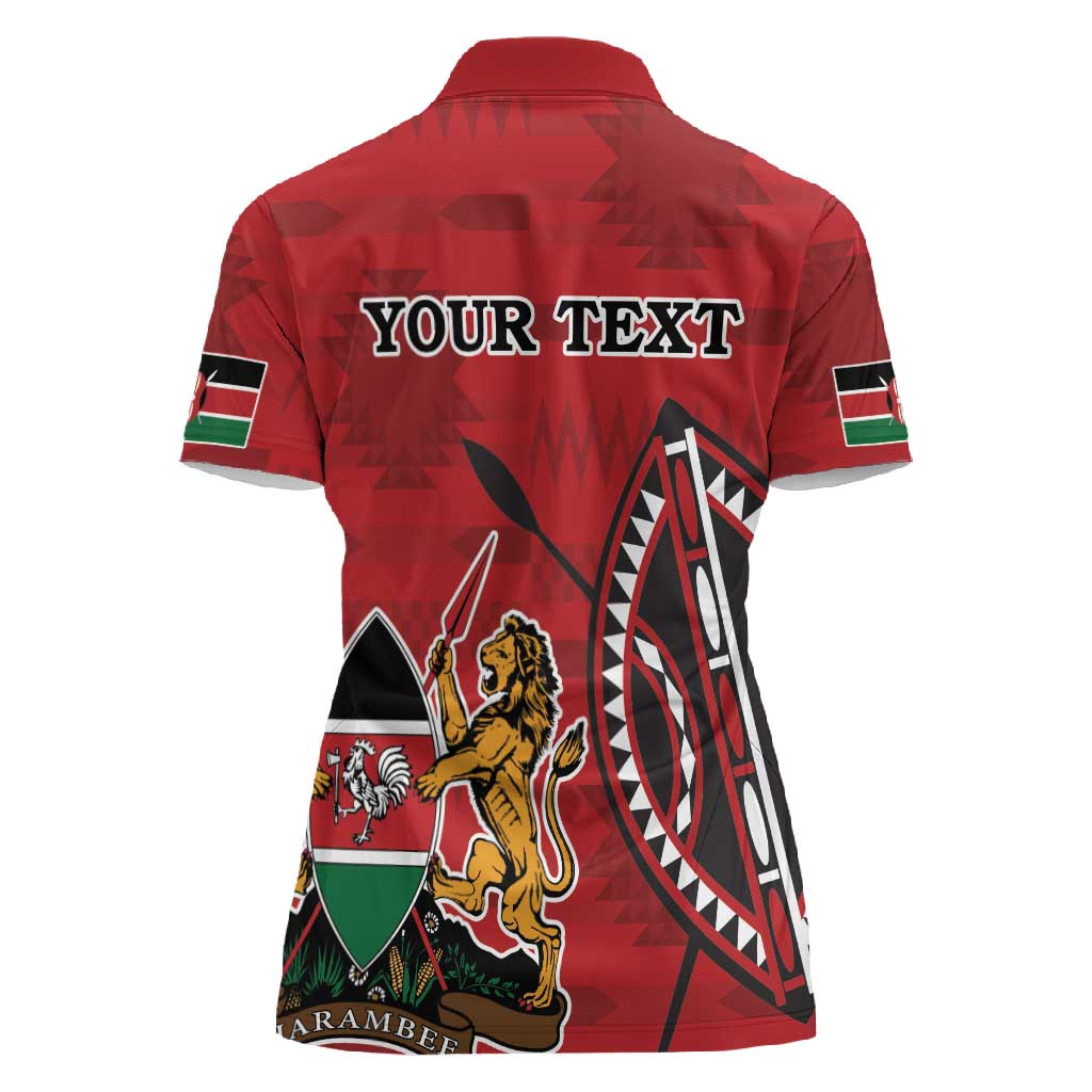 Personalized Afro Kenya Coat Of Arms Women Polo Shirt Ethnic Seamless Pattern