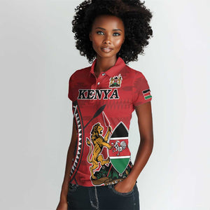 Personalized Afro Kenya Coat Of Arms Women Polo Shirt Ethnic Seamless Pattern