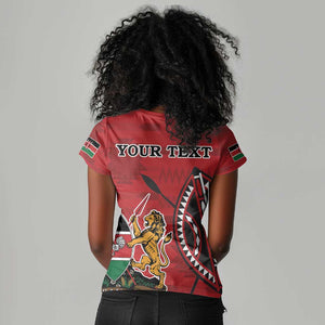 Personalized Afro Kenya Coat Of Arms Women V-Neck T-Shirt Ethnic Seamless Pattern