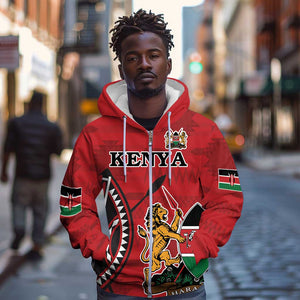 Personalized Afro Kenya Coat Of Arms Zip Hoodie Ethnic Seamless Pattern