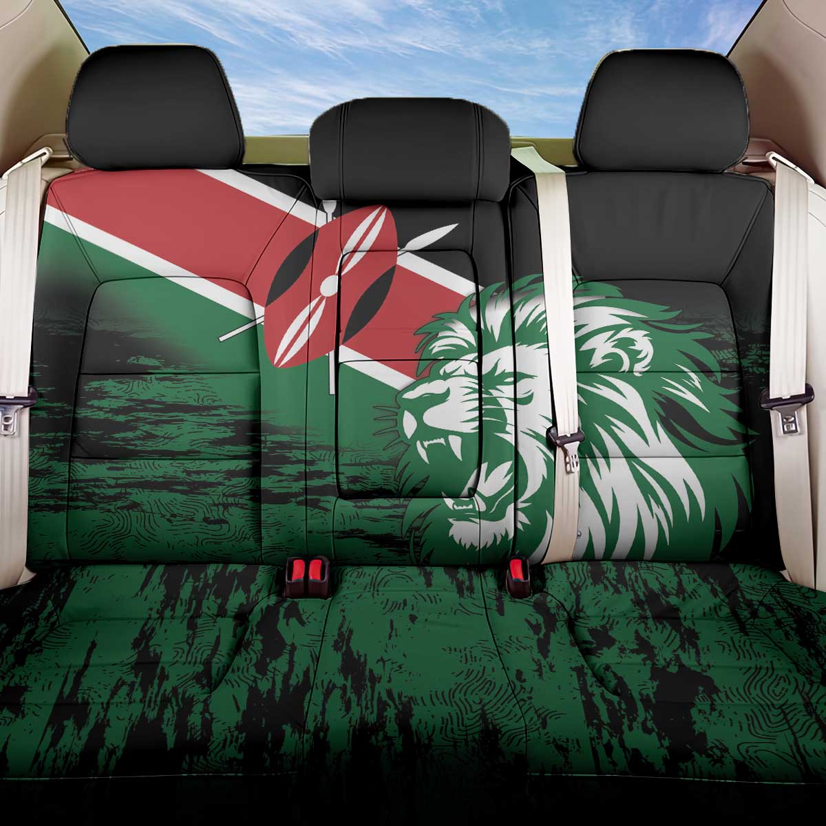 Afro Kenya Lion Head Back Car Seat Cover Flag Style