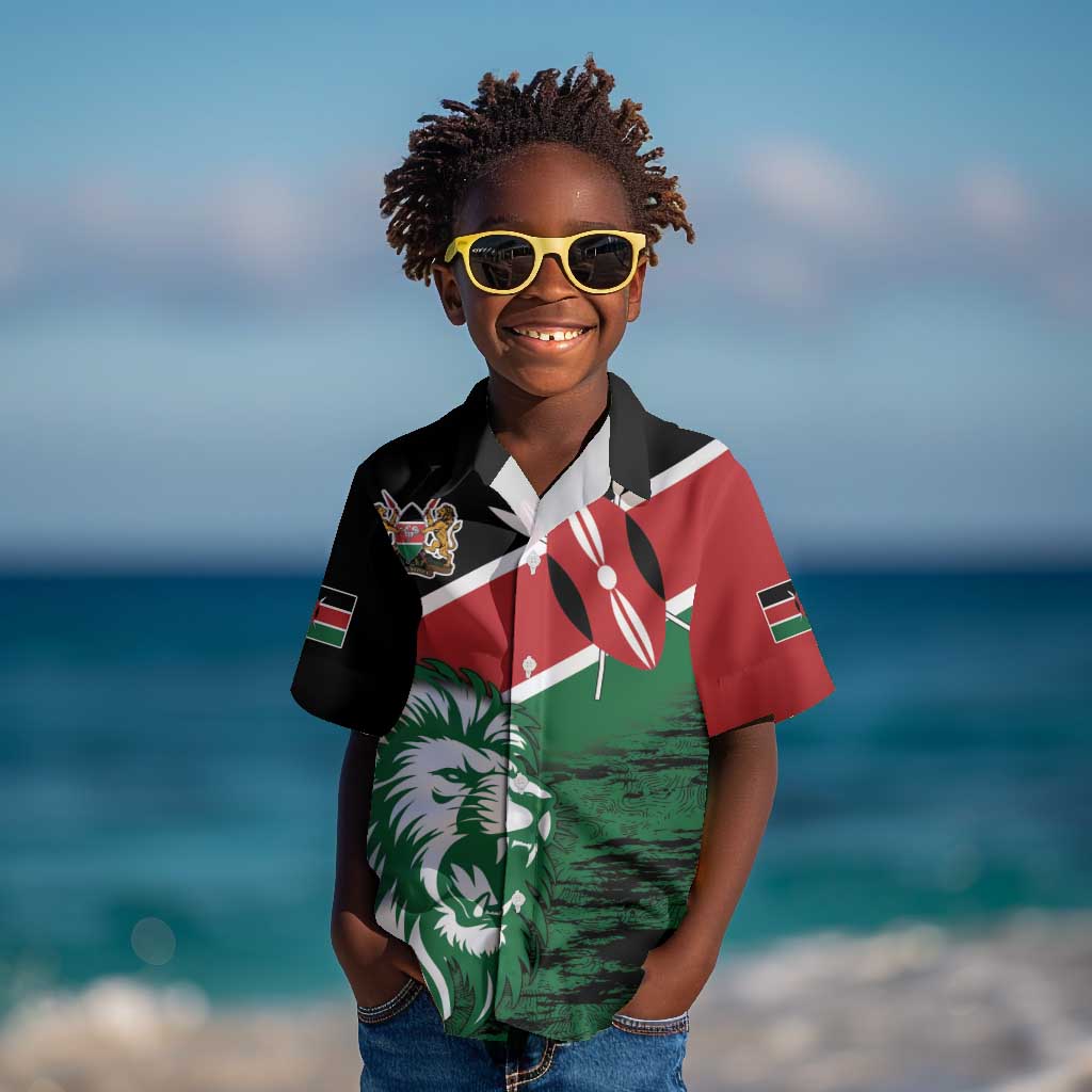 Afro Kenya Lion Head Kid Hawaiian Shirt Flag Style