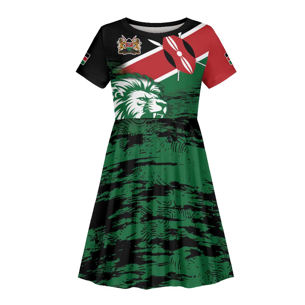 Afro Kenya Lion Head Kid Short Sleeve Dress Flag Style