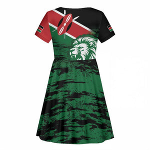 Afro Kenya Lion Head Kid Short Sleeve Dress Flag Style