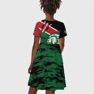 Afro Kenya Lion Head Kid Short Sleeve Dress Flag Style