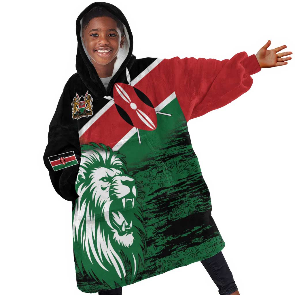 Afro Kenya Lion Head KId Wearable Blanket Hoodie Flag Style