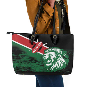 Afro Kenya Lion Head Leather Tote Bag Flag Style