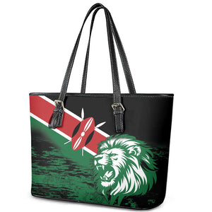 Afro Kenya Lion Head Leather Tote Bag Flag Style