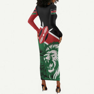 Afro Kenya Lion Head Long Sleeve Bodycon Dress Flag Style