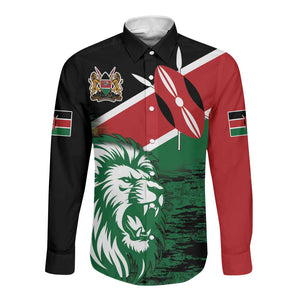 Afro Kenya Lion Head Long Sleeve Button Shirt Flag Style