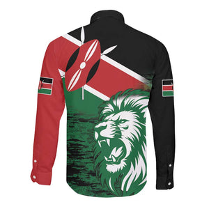 Afro Kenya Lion Head Long Sleeve Button Shirt Flag Style