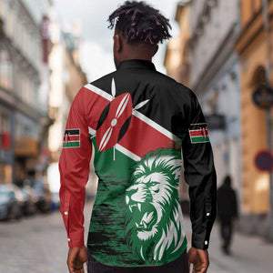 Afro Kenya Lion Head Long Sleeve Button Shirt Flag Style