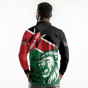 Afro Kenya Lion Head Long Sleeve Polo Shirt Flag Style