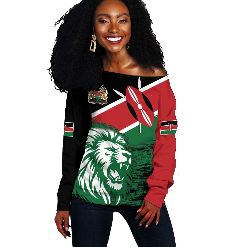 Afro Kenya Lion Head Off Shoulder Sweater Flag Style