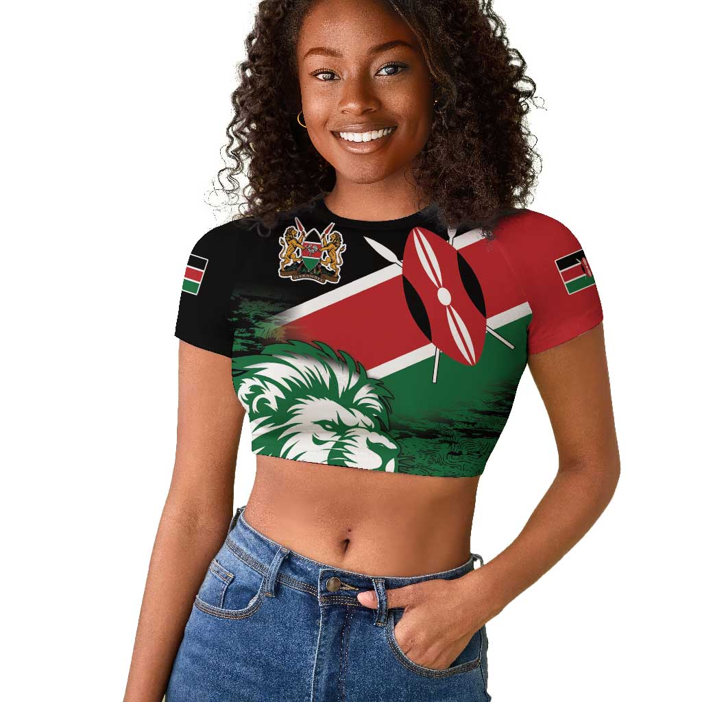 Afro Kenya Lion Head Raglan Cropped T shirt Flag Style