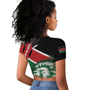 Afro Kenya Lion Head Raglan Cropped T shirt Flag Style