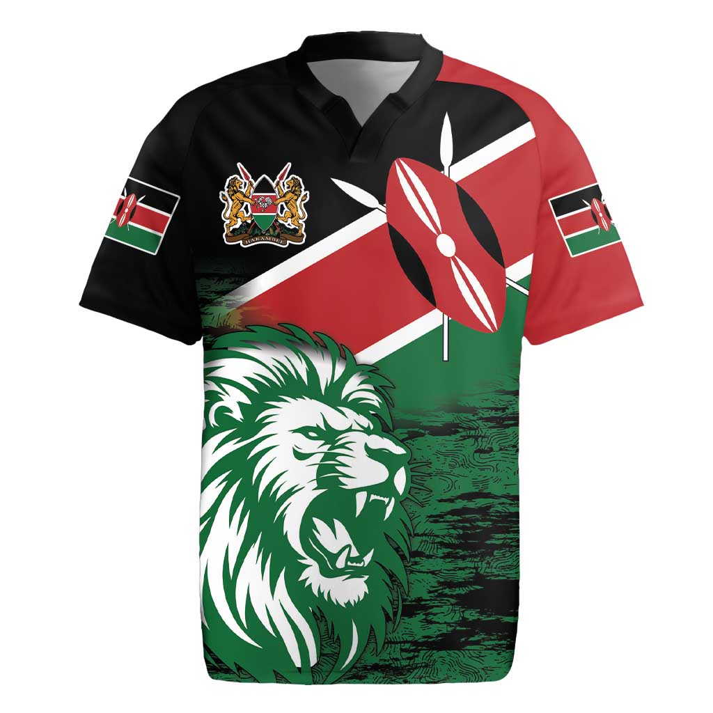 Afro Kenya Lion Head Rugby Jersey Flag Style